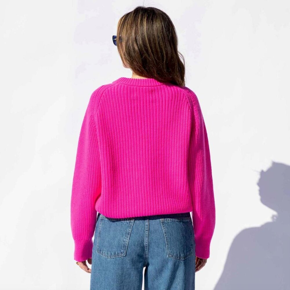 Mara Hoffman Andi Regenerative Knit Sweater, Neon Hot Pink - Picture 2 of 6